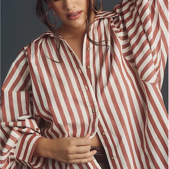 Anthropologie Top Small Womens Pilcro Bailey Boyfriend Batwing Striped Shirt - Picture 2 of 7